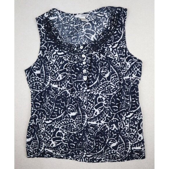 TSD TWO STAR DOG - WOMEN'S BLUE & WHITE PRINT SLEEVELESS TANK TOP - SIZE L - Picture 3 of 9